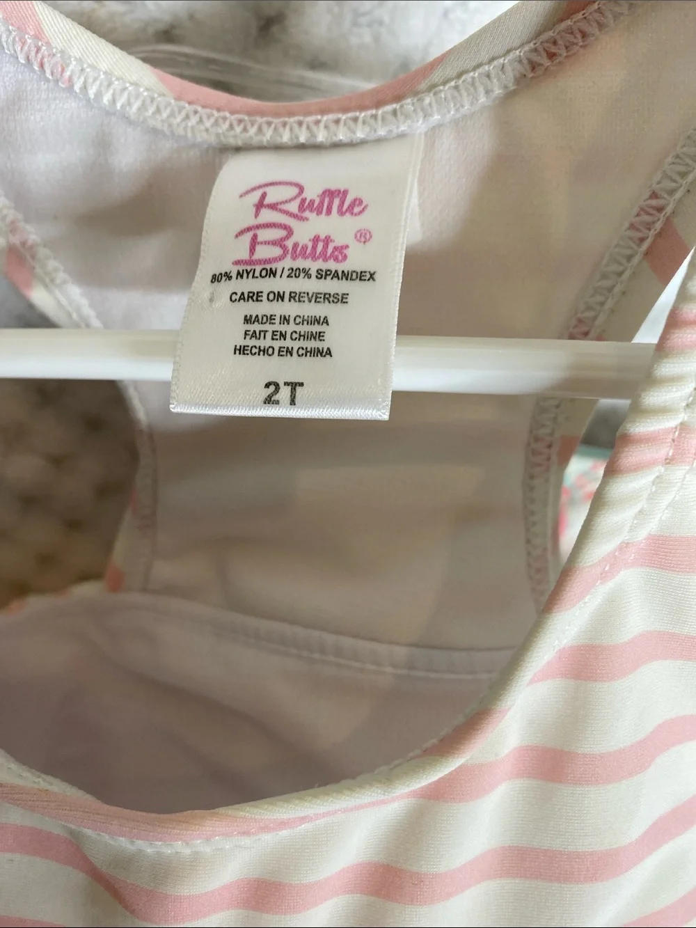 Ruffle Butts Pink and Cream Striped Flamingos Girls Swimsuit